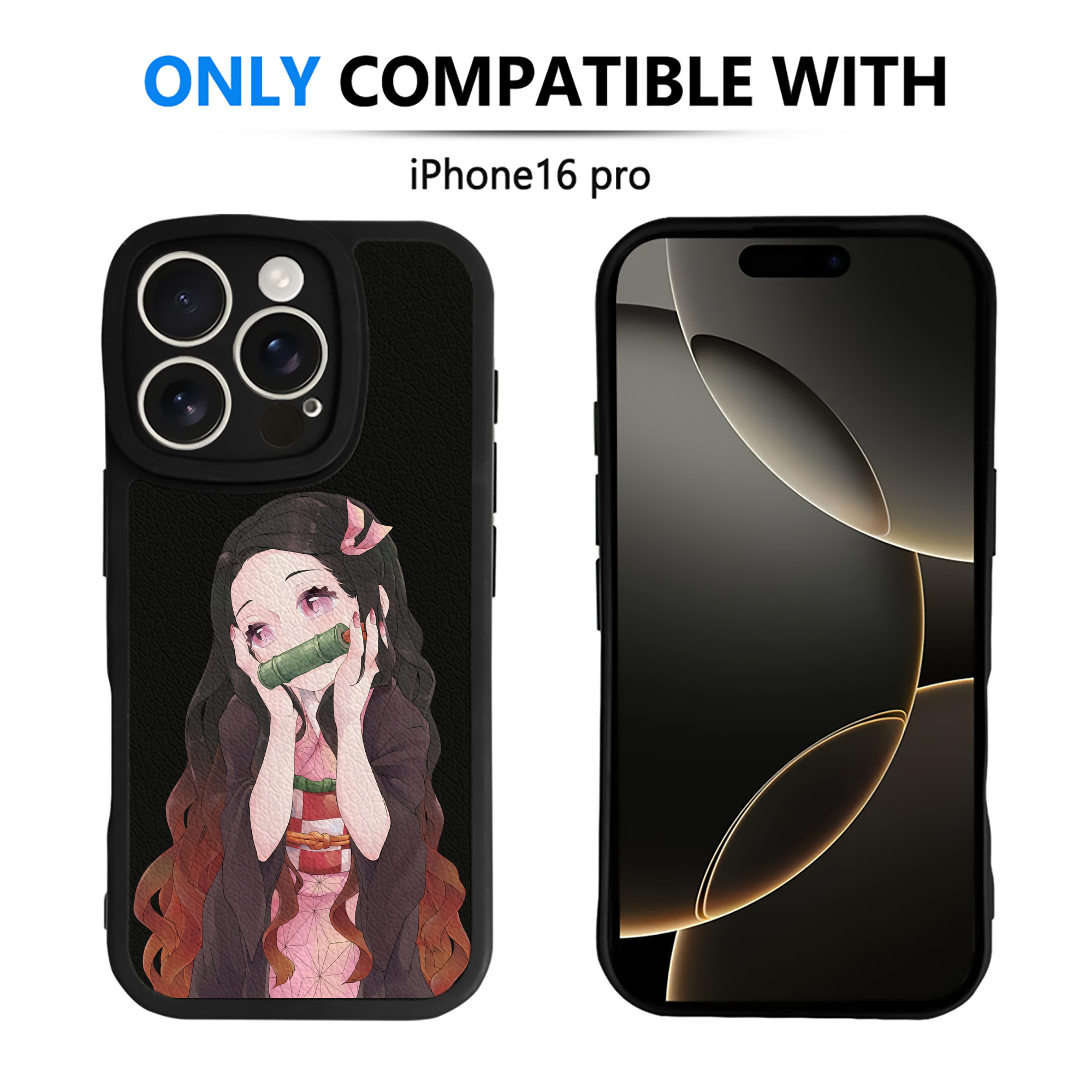 （画像用） 鬼滅の刃（きめつのやいば）竈門 禰󠄀豆子／かまど ねずこ Kamado Nezuko 【iPhone 16シリーズ対応】シリコンスマホケース（レザー調） 材質：シリコン